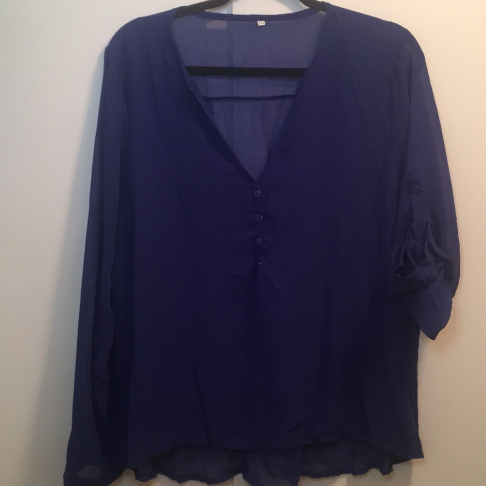 Blue sheer long sleeve blouse XXL
